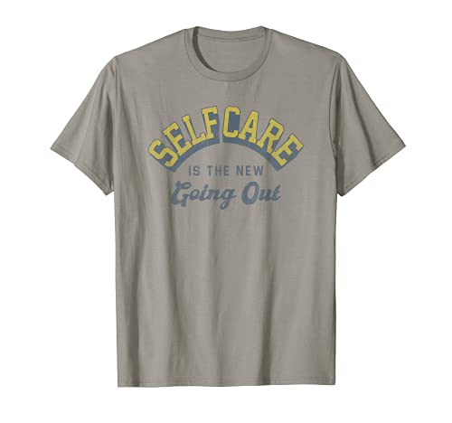 Self Care Is The New Going Out Collegiate Text T-Shirt, Grey