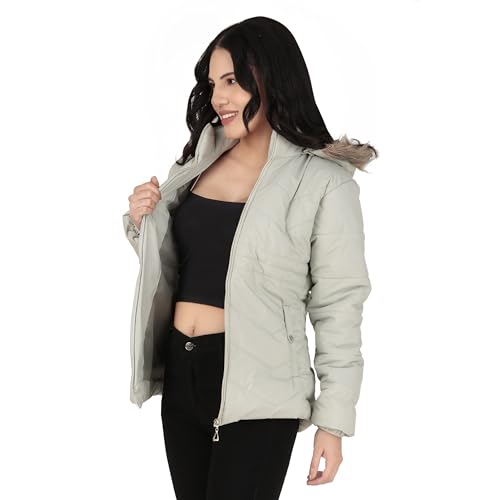 Image of Women's Cozy Puffer Stylish Jacket with Buttoned Pockets and Detachable Fur Hood
