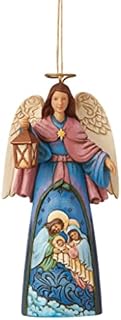 Enesco Jim Shore Heartwood Creek Nativity Angel Holding Lantern Hanging Ornament, 4.72 Inch, Multicolor