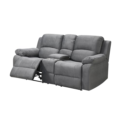 AC Pacific Tracey Collection Contemporary 3-Piece Tufted Living Room Set with Sectional, Queen Sofa Bed, and Reclining Loveseat with Storage Console and Cup Holders, Grey