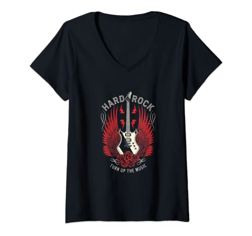Femme Hard Rock Music Guitare Turn Up The Music Heavy Metal T-Shirt avec Col en V