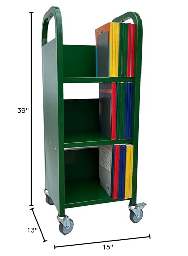 image for Workington Single Bank Rolling Book Truck Book Cart with 3 Flat Shelve