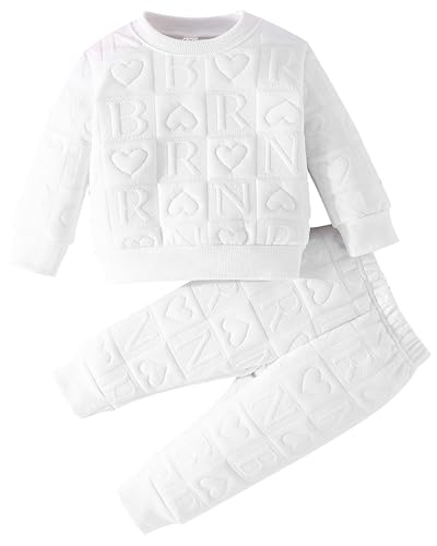 Image of Jecson Baby Girl Clothes Toddler Outfits Quilted Heart Sweatshirt & Jogger Pants Fall Winter Sweatsuit 2Pcs Sets 3M-4T