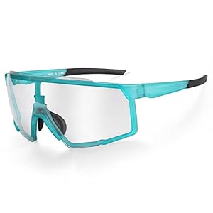 ROCKBROS Lunettes de Soleil Photochromiques Lunettes de Cyclisme Transparentes Goggles de Sport de Plein Air Protection UV400 Décoloration Intelligente PC Conduite Golf Pêche Unisexe Adultes Bleu/Noir