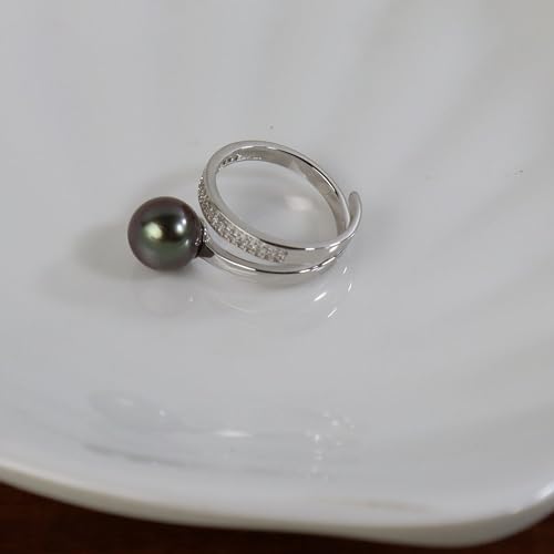 Gift for Wife Tahitian Black-Pearl-Rings-Gifts for Women - Wedding Birthday Anniversary-Mom Her Mothers Day Valentines Day Christmas-18K Gold Plated Sterling Silver Ring Fine Jewelry4