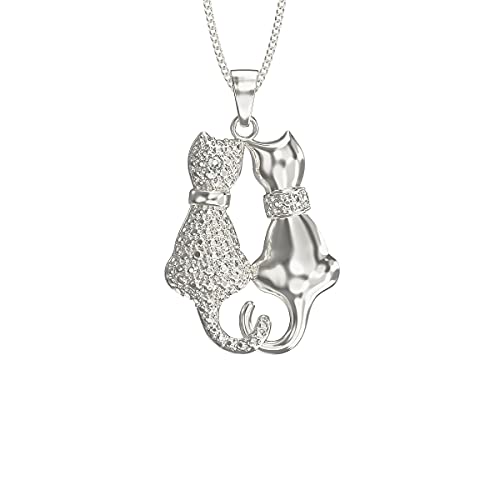 Collier deux chats argent 925 le cadeau idéal avec boîte et chiffon