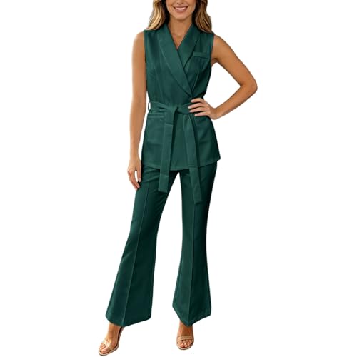 Survêtement élégant femme mode avec gilet long à revers en coton uni