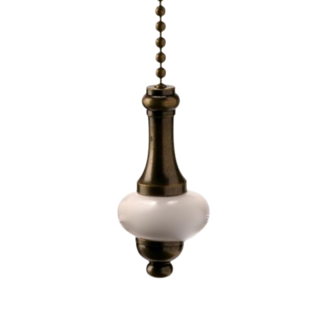 Decorative Antique Brass/Bronze & White Ceramic Disc Bathroom Pull Chain/Pull Cord Replacement