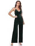 Aigeman Womens Casual Backless Long Wide Leg Pants Romper V Neck Sleeveless Spaghetti Strap Velvet J