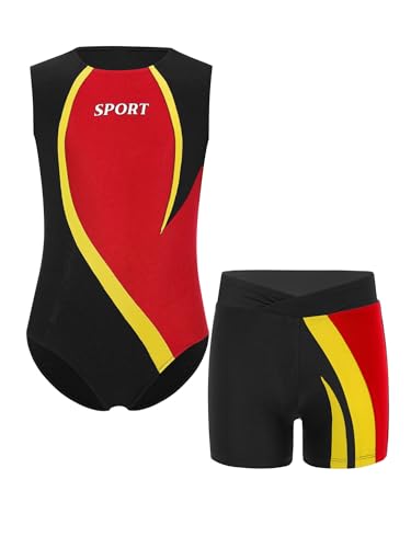 TiaoBug Jungen Ärmellos Body + Kurze Hose Leggings Kompression Anzug Tank Top Unterhemd Sport Unterwäsche Gymnastikanzug Leotard Rot Gelb 122-128 TiaoBug Jungen Ärmellos Body + Kurze Hose Leggings Kompression Anzug Tank Top Unterhemd Sport Unterwäsche Gymnastikanzug Leotard Rot Gelb 122-128