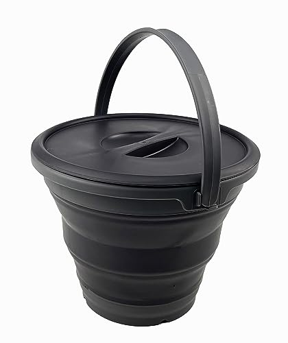 SAMMART 5,5 l zusammenklappbarer Kunststoffeimer mit Deckel – faltbare runde Wanne mit Deckel – tragbarer Wassereimer zum Angeln – platzsparender Wassertopf für den Außenbereich. (Grau/Nives Eisen, 1)