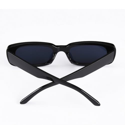 Long Keeper Damskie okulary przeciwsłoneczne w stylu vintage, prostokątne, w stylu lat 90., okulary przeciwsłoneczne dla kobiet i mężczyzn,, czarny i szary, S