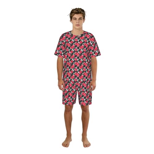 Ensemble pyjama homme manches courtes finitions haut de gamme motif rouge