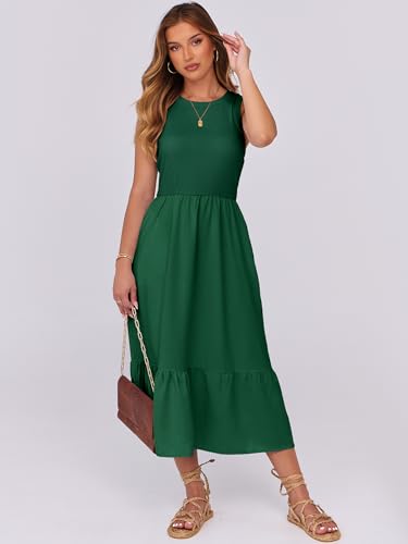 Image of ANRABESS Women Midi Dresses 2026 Summer Casual Sleeveless Sundress High Neck Tank Top Racerback Flowy Beach Dress ＆ Pockets