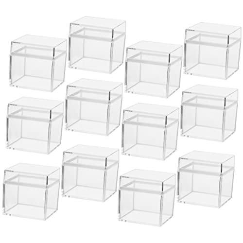 WOONEKY 12個 透明キャンディ収納ボックス 蓋付き正方形収納ケース 軽量スタッカブル 小物整理用クリア容器 ジュエリー おもちゃ保管用