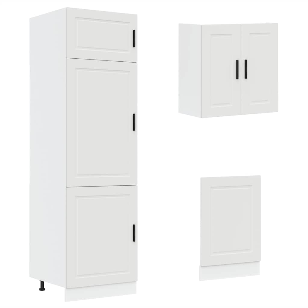 Set Mobili da Cucina 8 Pezzi Modulari Porto Bianco in Truciolato | Soluzione componibile salvaspazio per la cucina moderna, dotata di piedini regolabili e ante in vetro eleganti.