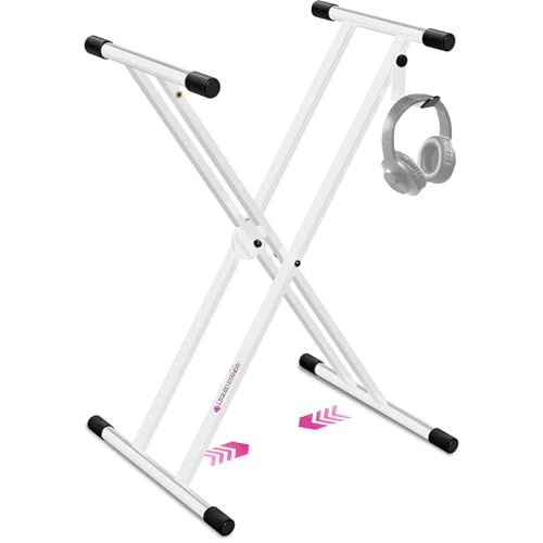 Liquid Stands Piano Keyboard Stand - X Style Adjustable and Portable Heavy Duty Music Stand for Kids and Adults - Fits 54 61 88 Key Electric Pianos - Double Braced Foldable Digital Piano Table Frame (White X-Style)
