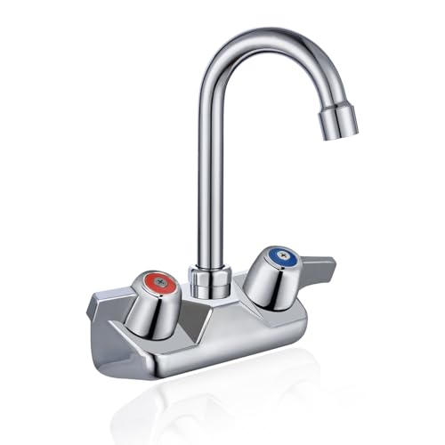 Sepaitek 4 Center Wall Mount Hand Sink Faucet Commercial with Round Handle