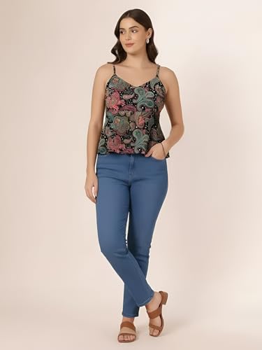 Image of Pinkmint Women Pure Cambric Cotton Printed Peplum Top | Sleeveless Spaghetti Strap Summer Casual Top for Women & Girls