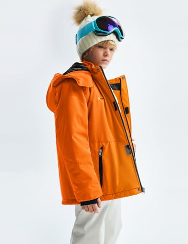 GEMYSE Boy's Winter Waterproof Ski Jacket Mountain Windproof Fleece Coat with Hood