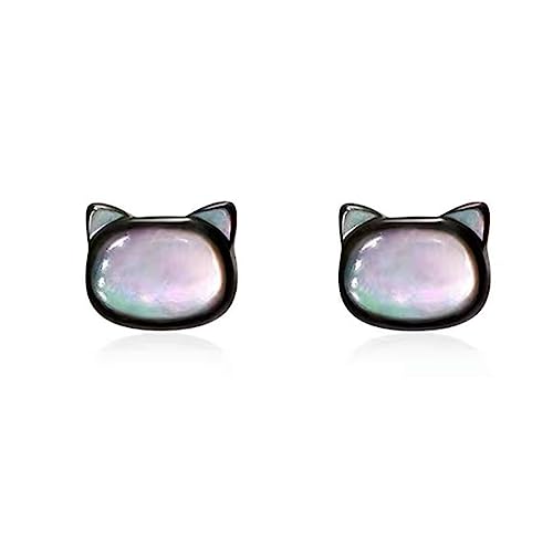 Dainty Shell Pearl Cat Stud Earrings for Women Girls 925 Sterling Silver Hypoallergenic Nickel Free Tiny Small Kitten Animal Studs Cartilage Tragus Post Cute Birthday Halloween Christmas Jewelry Gifts