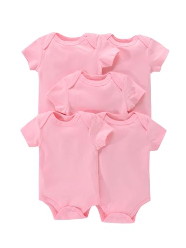 Image of JYHOPE 5-Pack Newborn Infant Short Sleeve Pure Color Romper Bodysuit For Baby Girls And Boys Toddler Summer Clothes