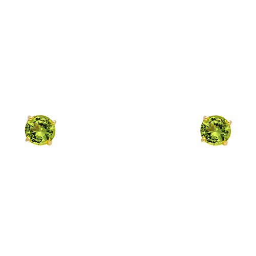 Wellingsale 14K Yellow Gold Polished 3mm Round Birth CZ Cubic Zirconia Stone Solitaire Basket Style Prong Set Stud Earrings With Screw Back - August2