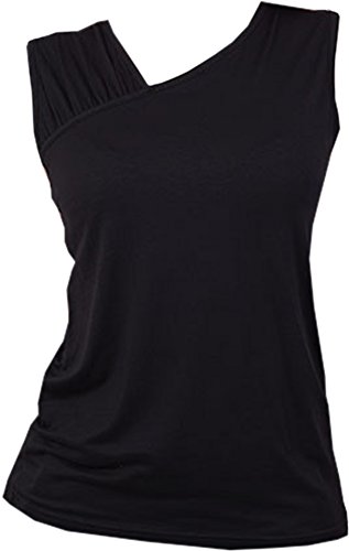 Gothic Rock, le haut sans manches des femmes de base avec des détails de l'épaule plissé noir - M - Spirale