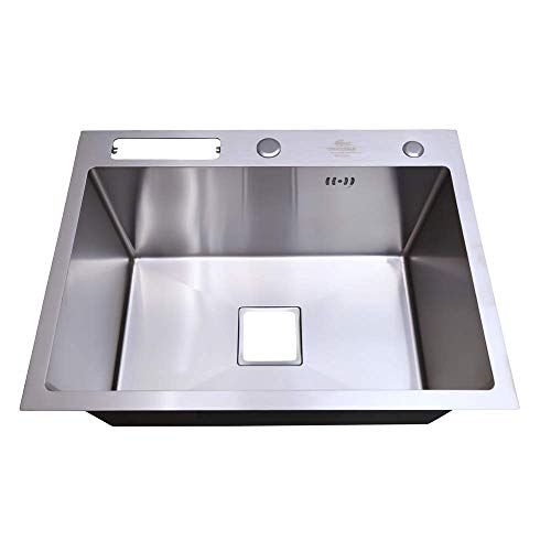 Image of CROCODILE 24x18x10 Inch 304 Grade 1.2 mm Stainless Steel Handmade Kitchen Sink | With Knife Shelf, Single Bowl, Heavy Duty, Anti-Rust, Sound-Dampening Sink || 25 Years warranty