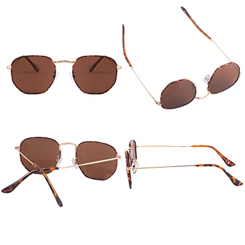 Image of Hipster Hexagonal Polarized Sunglasses Men Women Geometric Square Small Vintage Metal Frame Retro Shade Glasses