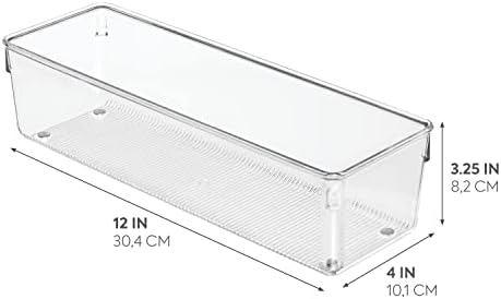 iDesign Drawer Organiser, Long Plastic Drawer Insert for Bathroom or Kitchen, Practical Drawer Organiser for Makeup, Kitchen Accessories and Office Supplies, Clear