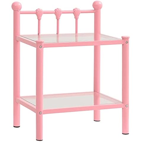 vidaXL Mesita de Noche Aparador Auxiliar Cama Armario Habitación Dormitorio Organizador Almacenaje Metal Vidrio Rosa y Transparente Cover