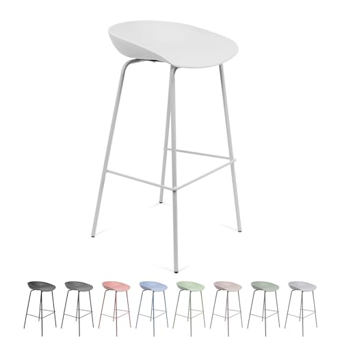 THE SECRET HOME   Taburete Alto de Polipropileno y Metal   Alto. 84 cm x Largo. 44 cm   Asiento Extra para el Hogar   Ideal para Cocina, Salon   Color Blanco