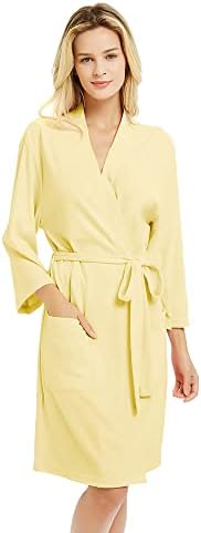 U2SKIIN Womens Robes, Lightweight Robes for Women with 3/4 Sleeves Knit Bathrobe Soft Sleepwear Ladies Loungewear(Lemon-Yellow,L)