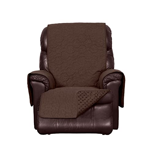 Image of Furhaven Waterproof & Non-Slip Recliner Chair Cover Protector w / Side Pockets for Dogs, Cats, & Children - Quilted Paw Print Living Room Furniture Cover - Espresso, Recliner