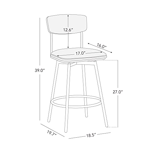 Chita Swivel Counter Height Bar Stools With Back, Faux Leather Upholstered Barstools Set Of 2, 27'' Seat Height, Metal & Wood Frame, Sand Grey #TOP2