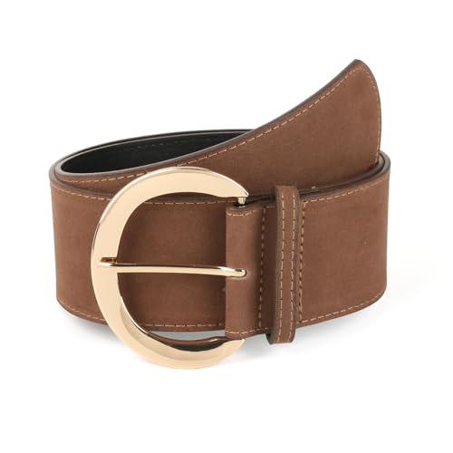 Valleycomfy Womens Wide Suede Belt for Dresses Ladies Casual Laides with Gold Buckle Coffee