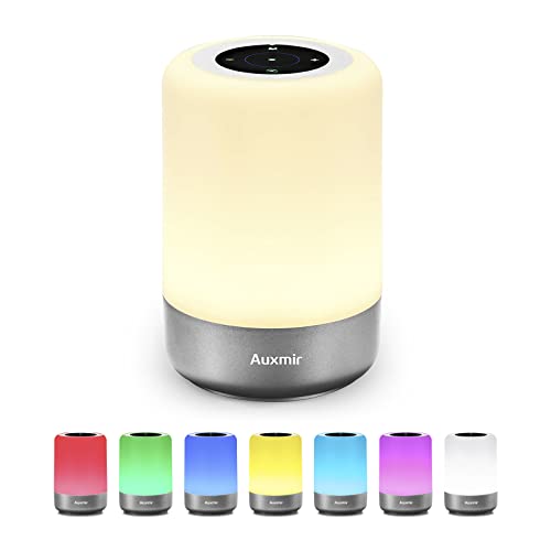 Auxmir LED Nachttischlampe Touch Dimmbar, Warmweiß & RGB Farbwechsel, 8 Farben und 3 Modi, USB Aufladbar, Tragbar, Timing-Funktion, Stimmungslichter für Schlafzimmer und Festdekoration