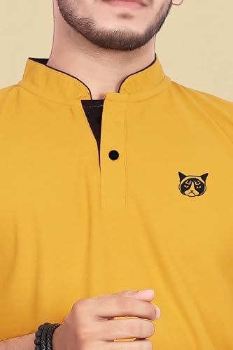 Image of BAGHADBILLO Men's and Boy's Polyster T-Shirt with Mandarin Collared Neck Half Sleeves Closuer Button and Regular Fit | Polo t Shirt for Man