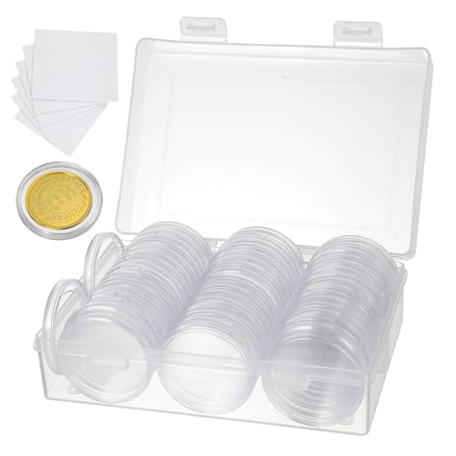 Caja para monedas redonda contra el polvo con 100 estuches transparentes compactos