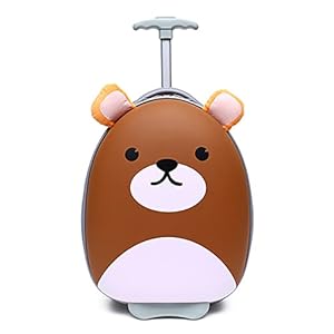 PLMKO 14-Inch Schattige Cartoon Kinderbagage, Jongen En Meisje Reizen Koffer, Lichtgewicht Harde Schaal Kleine Trolley Koffer Met 2 Wielen,Brown bear