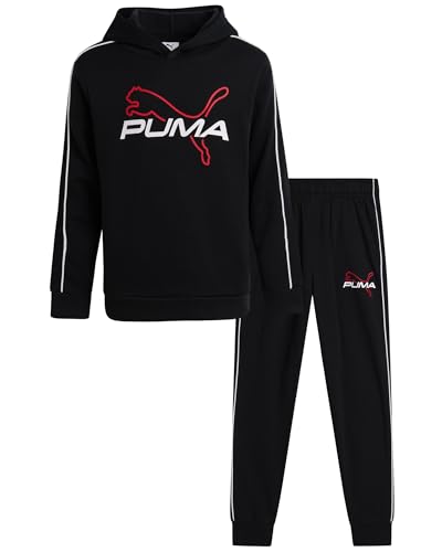 PUMA Boys Sweatpants Set - 2 Piece Fleece Pullover Hoodie Sweatshirt and Boys Jogger Pants Youth Kids Activewear Set (8-16)