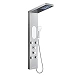 MENATT Luxury Shower Tower System with LED Shower Head, 5 Functions Shower Panel Tower System with 4 pcs Body Massage Jets,Body Waterfall Spray, Handheld Shower and Tub Spout, Brushed Finish