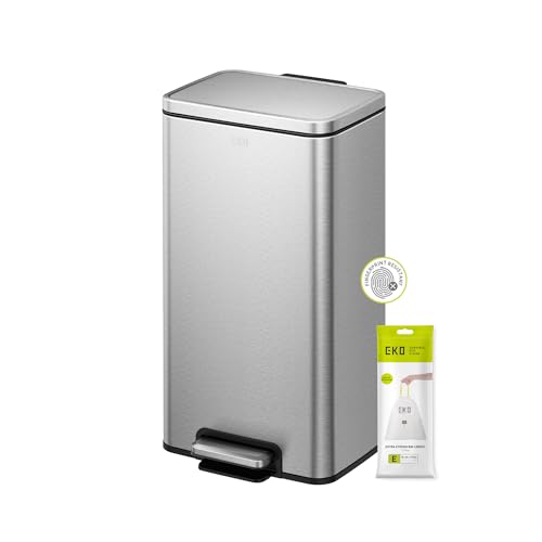 EKO Madison 30L Kitchen Pedal Bin, Soft Close & Stay-Open Lid, Removable Inner Bucket, Fingerprint-Resistant Matt Stainless Steel Rubbish Bin