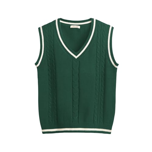 Image of Sweater Vest Women,Sleeveless V Neck Argyle Plaid Long Preppy Loose Knitted Casual School Sweaters Tank Top