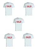 t-shirt saldi 5 t-Shirt Bianca Uomo Donna Scritta Saldi Ideale per vetrina Negozio commesse (M)