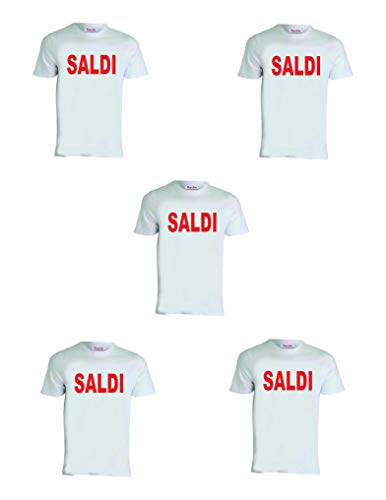 t-shirt saldi 5 t-Shirt Bianca Uomo Donna Scritta Saldi Ideale per vetrina Negozio commesse (M)