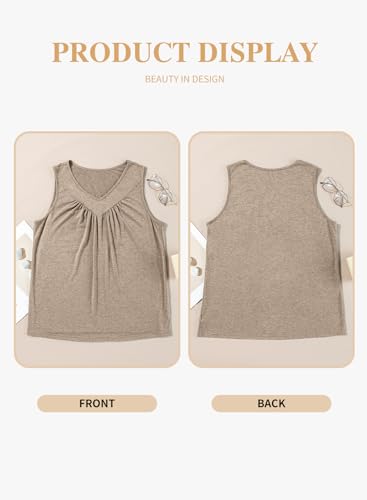 Eytino Plus Size Tank Tops for Women Summer V Neck Pleated Front Loose Casual Sleeveless Shirts Blouse(1X-5X)4