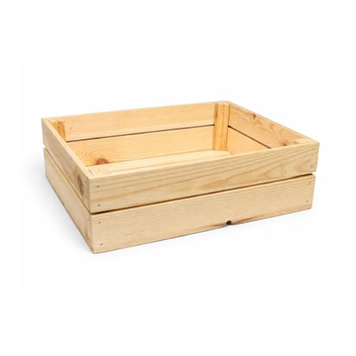 WOOD Caja de madera aprox. 40 x 30 x 12 cm para frutas y verduras, caja de almacenamiento de madera natural para el jardín, caja de manzanas o patatas