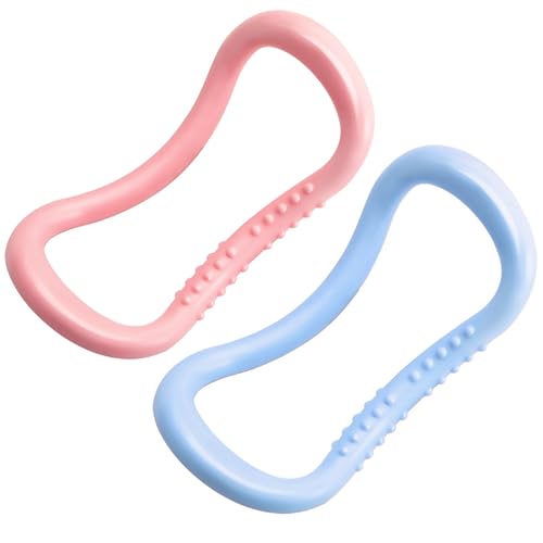 ABPWO 2Pcs Yoga Ring for Leg Calves, Pilates Circle Ring for Back Toning Thighs Abs and Legs, Fitness Rings for Yoga, Pilates, Gymnastics Exercise Workout (Pink+Sky Blue, Massage Type)